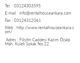 Rental House Ankara Otel iletiim bilgileri